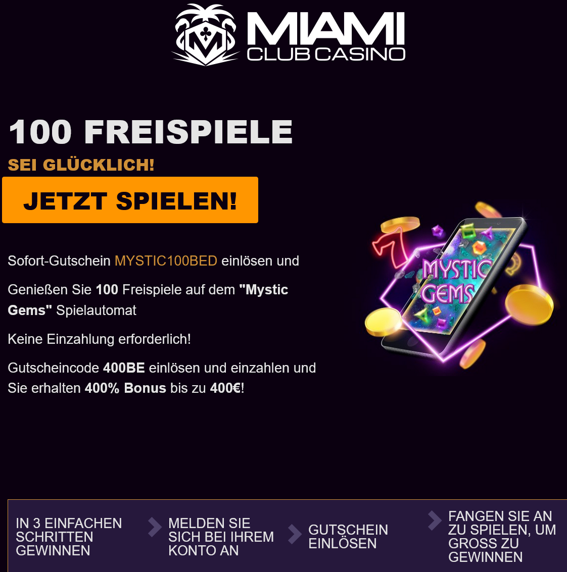 Miami Club BE 100 Free Spins
                                (German)