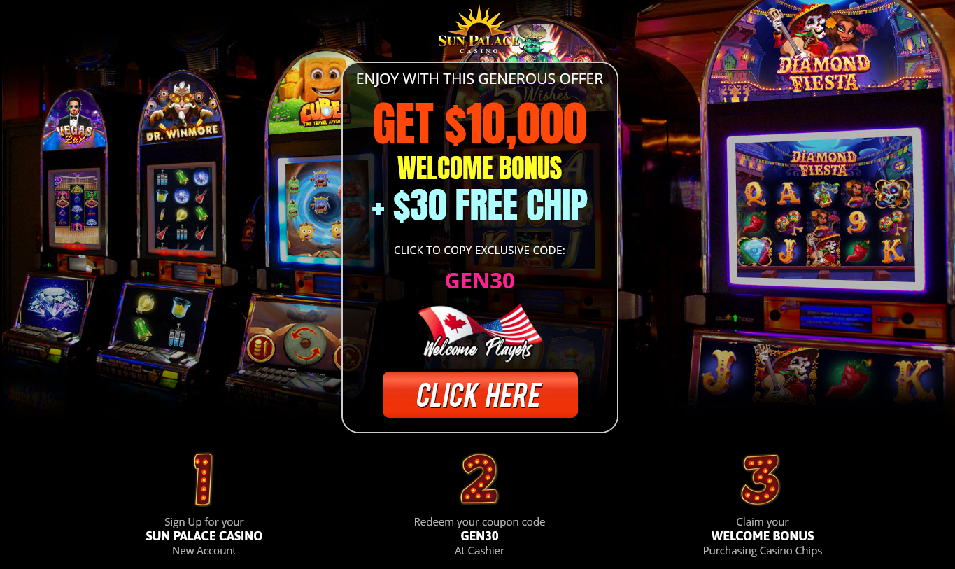 GET
                                  $10,000 WELCOME BONUS + $30 FREE CHIP